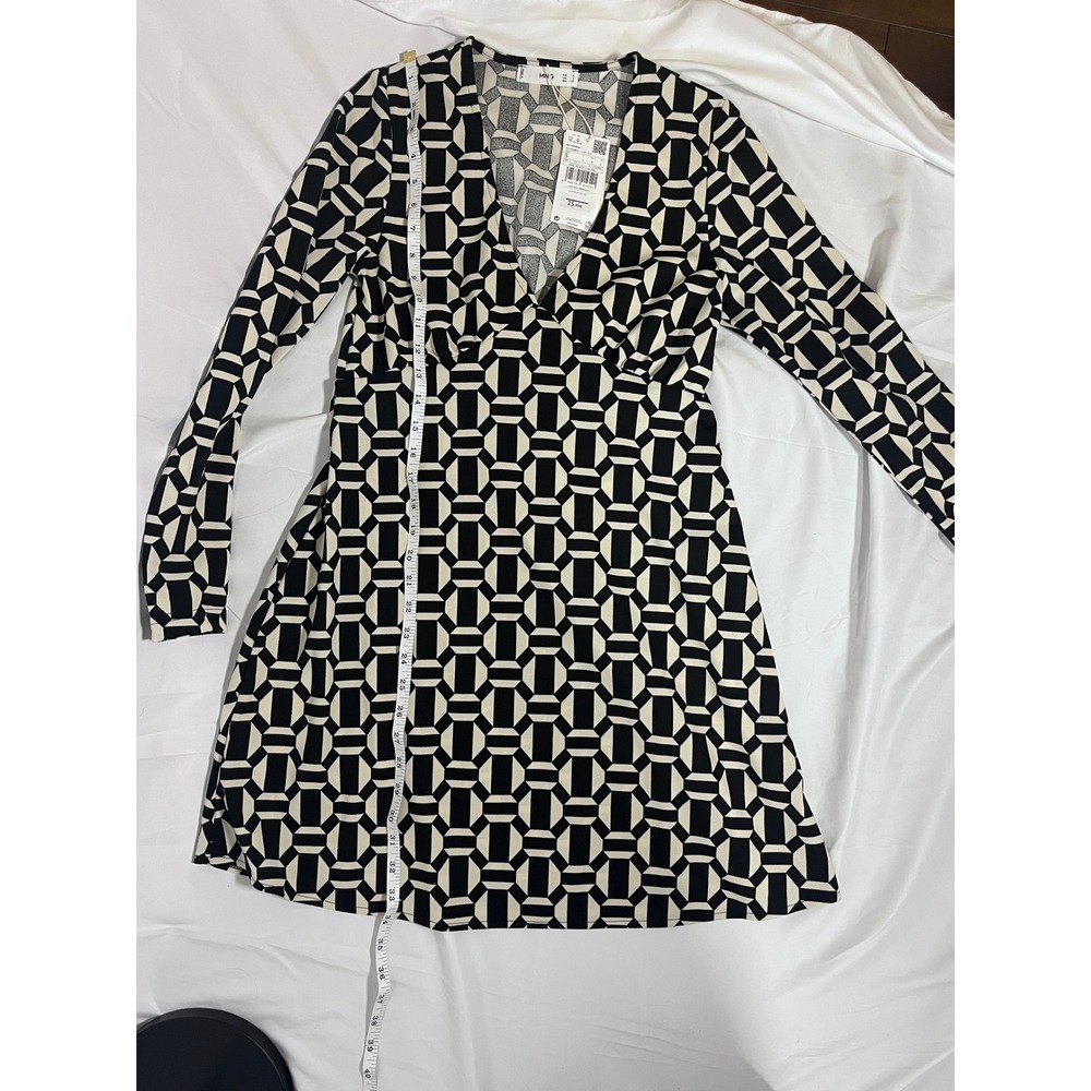 NWT Mango Geometric Print Mini Dress Size 4 Small Black & White Long Sleeve - Picture 5 of 5
